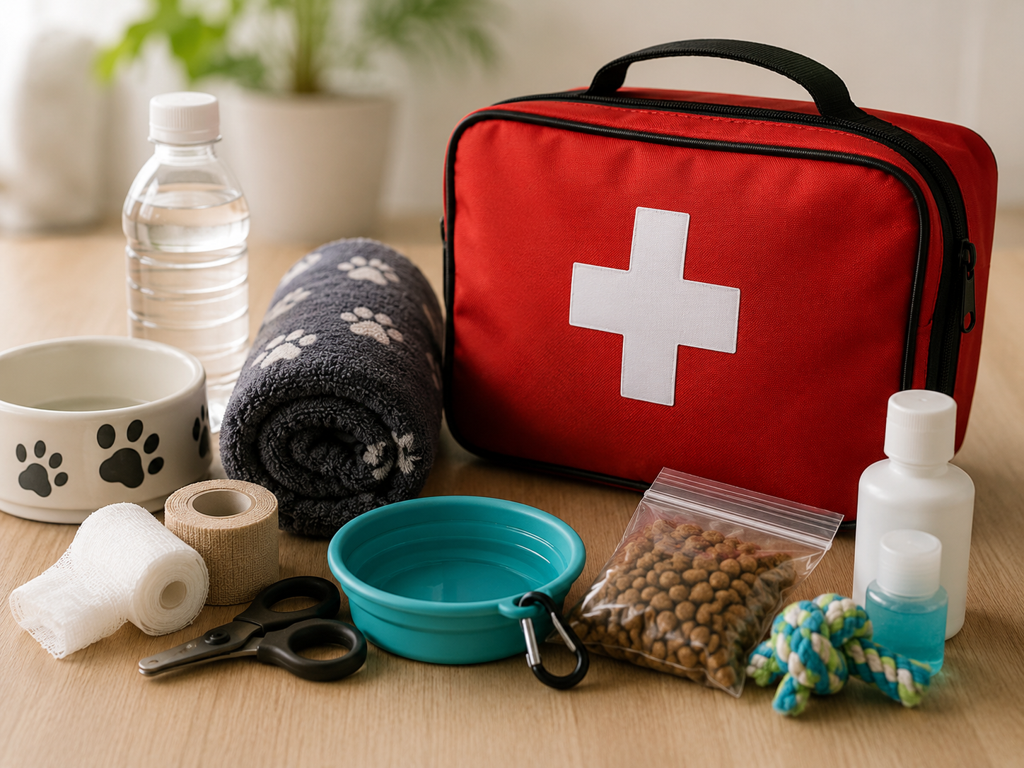 Pet emergency kit with first aid supplies